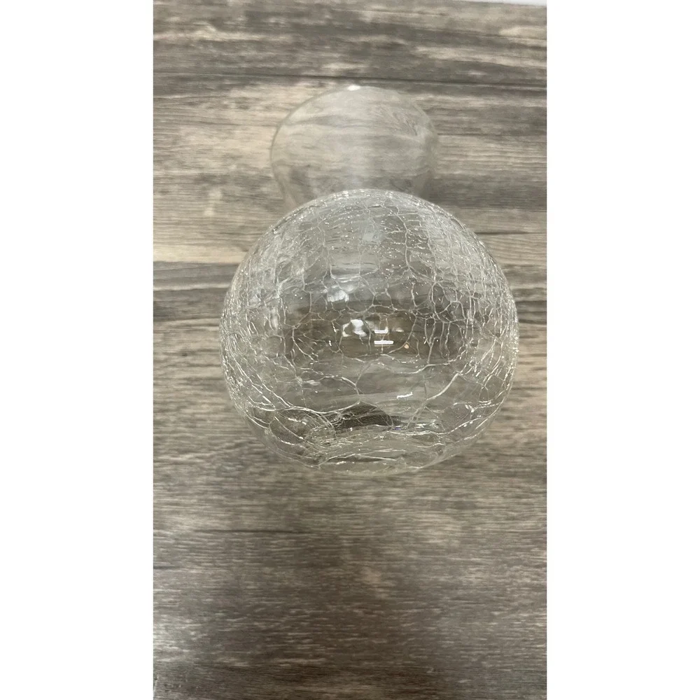 Hand Crafted Clear Crackle Art Glass Vase Round‎ Bulbous Flared Rim 4.5